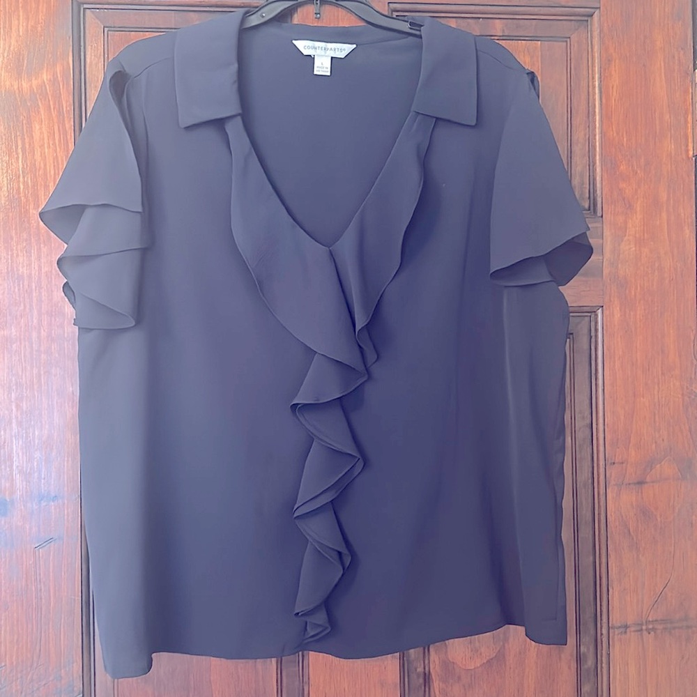 Navy blue short sleeved blouse. Size L